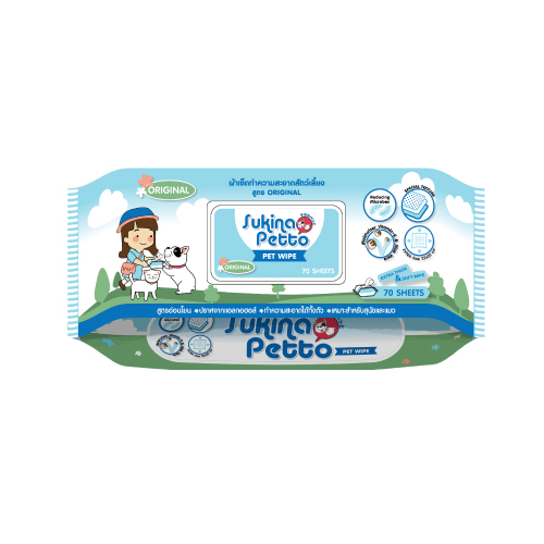 Sukina Petto Pet Wipe ผ้าเปียกเช็ดทำความสะอาดสำหรับสัตว์เลี้ยง