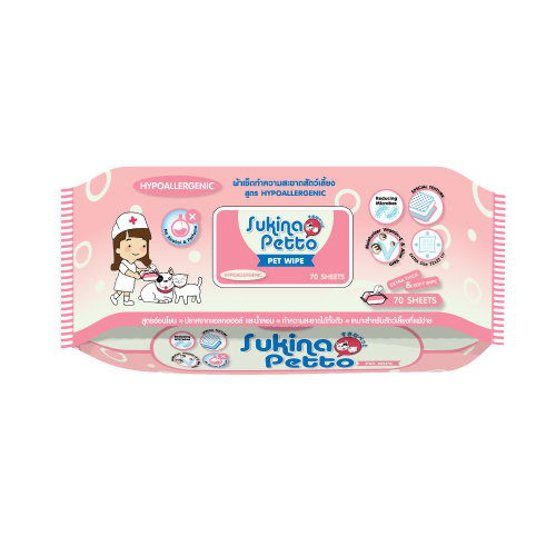 Sukina Petto Pet Wipe ผ้าเปียกเช็ดทำความสะอาดสำหรับสัตว์เลี้ยง